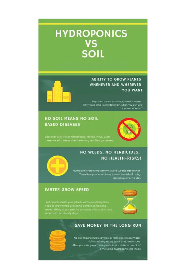 hydroponics vs soil benefits infograph